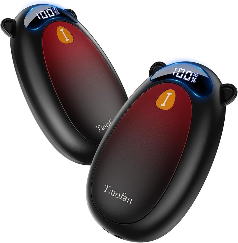 Taiofan سخانات يد كهربائية قابلة لإعادة الشحن، تصميم دب لطيف، شاشة LED، 4 إعدادات، تسخين سريع، سخانات يد محمولة بحجم الجيب، 2 عبوة لأساسيات الصيد، هدايا للرجال والنساء - Image 1
